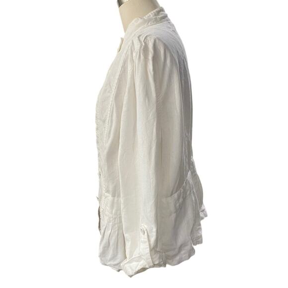 Chicos Banded Elegance Jacket Size 2 White Lightweight LINEN Button Up - Picture 2 of 11
